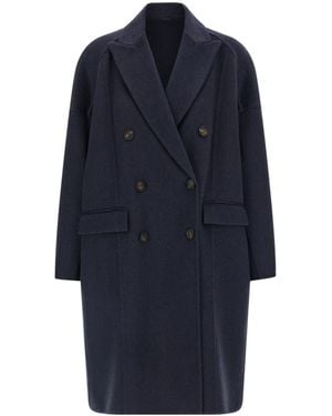 Brunello Cucinelli Double Breasted Long-Sleeved Coat - Blue