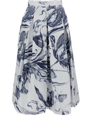 Erdem Floral-Print Pleated Midi Skirt - Blue