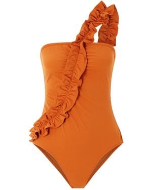 Ulla Johnson One-Shoulder Ruffled Swimsuit - Orange