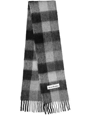 Acne Studios Color-Blocked Checkered Fringe Scarf - Black