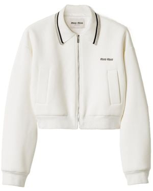 Miu Miu Zipped Cropped Piquet Jacket - White