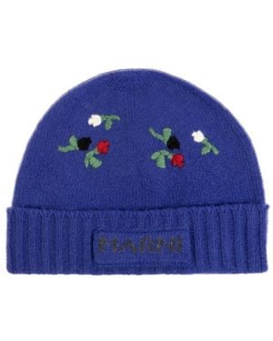 Marni Knitted Embroidered Beanie - Blue