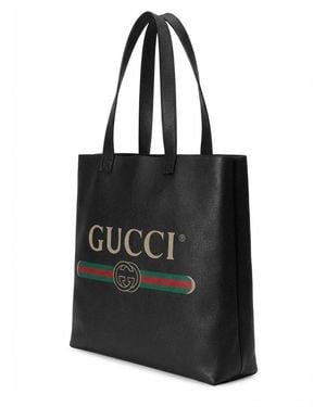 Gucci Logo-Print Leather Tote Bag - Black