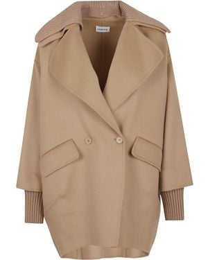 P.A.R.O.S.H. Ribbed-Collar Double-Breasted Coat - Natural