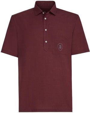 Brunello Cucinelli Virgin Wool Poplin Polo Shirt With Chest Pocket And Logo - Red