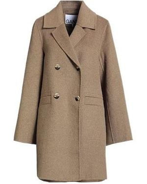 Ganni Double-Breasted Coat - Natural