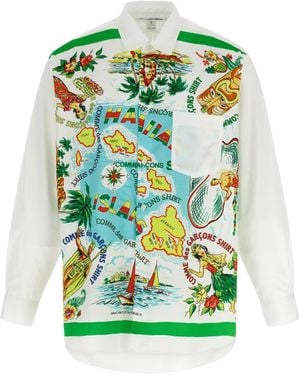 Comme des Garçons Patterned Cotton Poplin Shirt With Contrast Details - Green