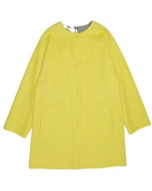 Max Mara Logo Round-Neck Coat - Yellow