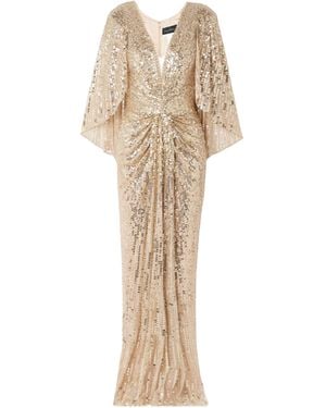Jenny Packham Sequined Chiffon Gown - Natural