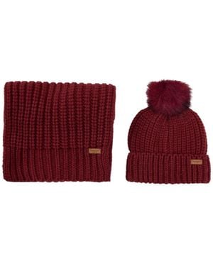 Barbour Knitted Beanie And Scarf Set - Red
