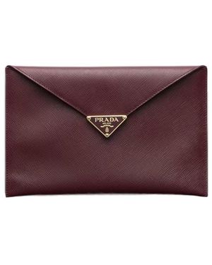 Prada Saffiano Leather Envelope Clutch - Purple