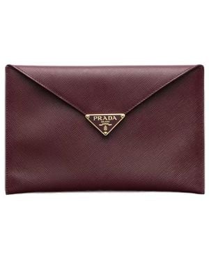 Prada Saffiano Leather Envelope Clutch - Purple