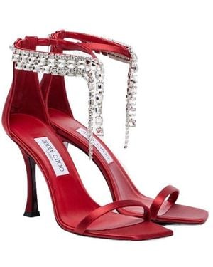 Jimmy Choo Embellished Satin Sandals - Red
