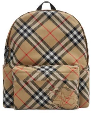Burberry Small Check-Printed Zipped Backpack - Grey
