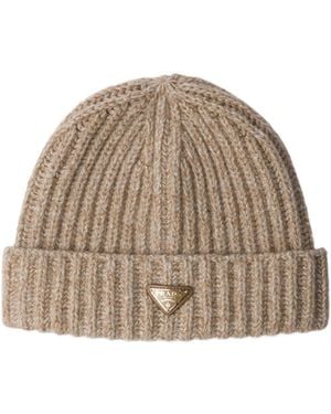 Prada Mouliné Cashmere And Wool Beanie - Brown
