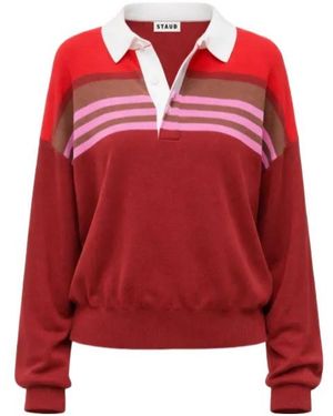 STAUD Sail Striped Polo Shirt - Red