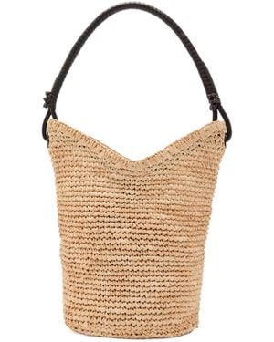 STAUD Lani Leather And Raffia Bucket Bag - White