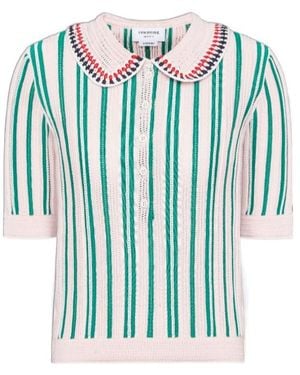 Thom Browne Crochet Stripe Polo Top - Blue
