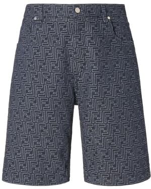 Fendi Ff Jacquard Denim Shorts - Blue