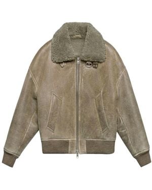 Ami Paris Zipped Shearling Bomber Jacket - Green