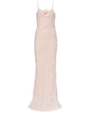 Rodarte Floral-Appliqué Velvet Slip Dress - White