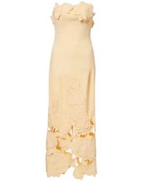 Leo Rayna Floral-Appliqué Strapless Midi Dress - Metallic