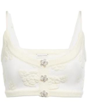 Magda Butrym Embroidered Wool-Blend Crop Top - White