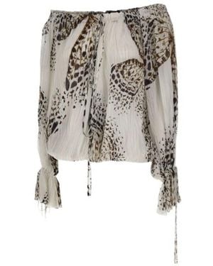 Blumarine Butterfly-Print Tie-Neck Top - White