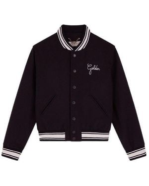Golden Goose Logo Embroidered Striped Baseball Jacket - Blue