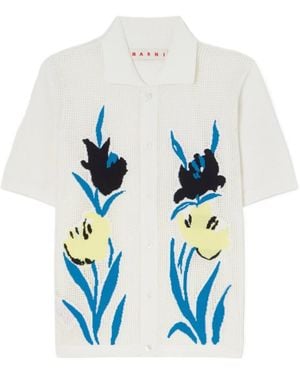 Marni Floral-Intarsia Mesh Cardigan - Blue