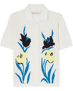 Marni Floral-Intarsia Mesh Cardigan - Blue