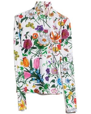 Gucci Flora Print Turtleneck T-Shirt - White