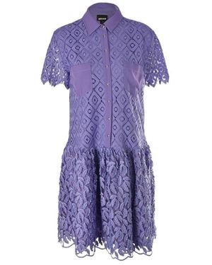 Just Cavalli Lapel Lace Carved Short-Sleeved Dress - Purple