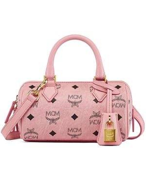 MCM Ella Visetos Boston Bag - Pink