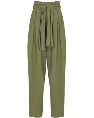 Balmain High-Waist Belted Wide-Leg Pants - Green