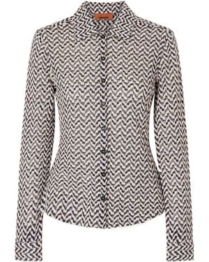 Missoni Striped Metallic Crochet-Knit Shirt - Gray