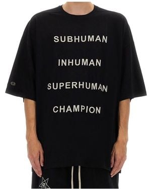 Rick Owens X Champion Text Printed Crewneck T-Shirt - Black