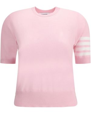 Thom Browne 4 Bar Sheer Sleeved Fine-Knitted T-Shirt - Pink