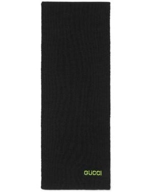 Gucci Wool Scarf With Embroidery - Black