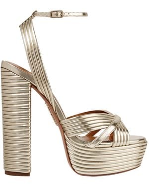 Aquazzura Sundance 140 Metallic Leather Platform Sandals - White
