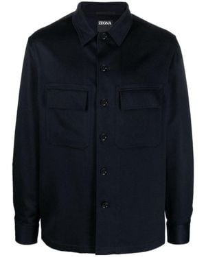ZEGNA Button-Fastening Cashmere Shirt Jacket - Blue