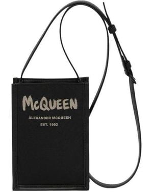 McQueen Graffiti Logo Printed Shoulder Bag - Black