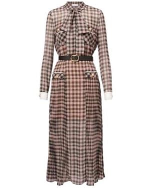 Self-Portrait Plaid Waist-Tightening Dress - Multicolour