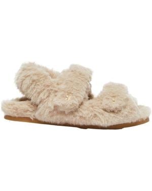 Max Mara Teddy Touch-Strap Slippers - Natural