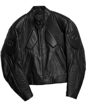 Gucci Soft Grainy Bull Leather Biker Jacket - Black