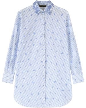 Ermanno Scervino Oversized Maxi Cotton Poplin Shirt With Floral Embroidery - Blue