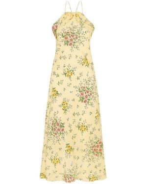 Rodarte Floral-Print Bow-Detailed Halterneck Silk-Crepe Midi Dress - Metallic