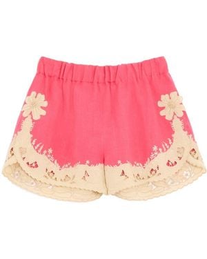 Valentino Embroidered Couture Linen Shorts - Pink