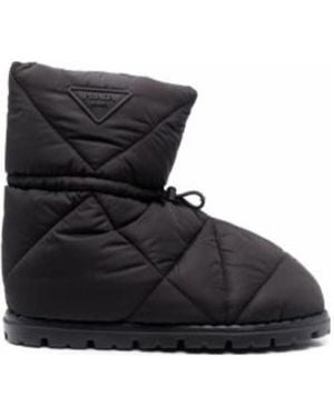 Prada Triangle-Quilted Logo-Patch Snow Boots - Black