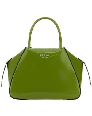 Prada Logo Embossed Small Handbag - Green